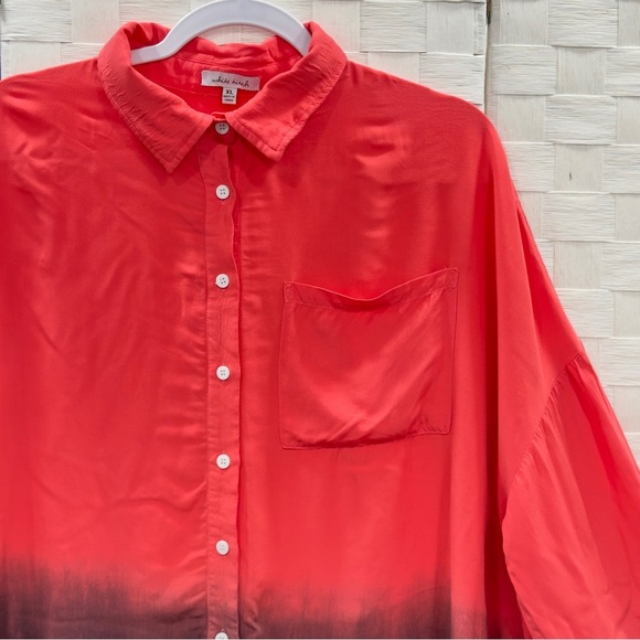 WHITE BIRCH Pink Black Ombre Button Down Roll Tab Long Sleeve Top Women's XL - Picture 3 of 8